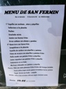 Carta de Bares en Pamplona, Bar el labrador, Menu de san fermin