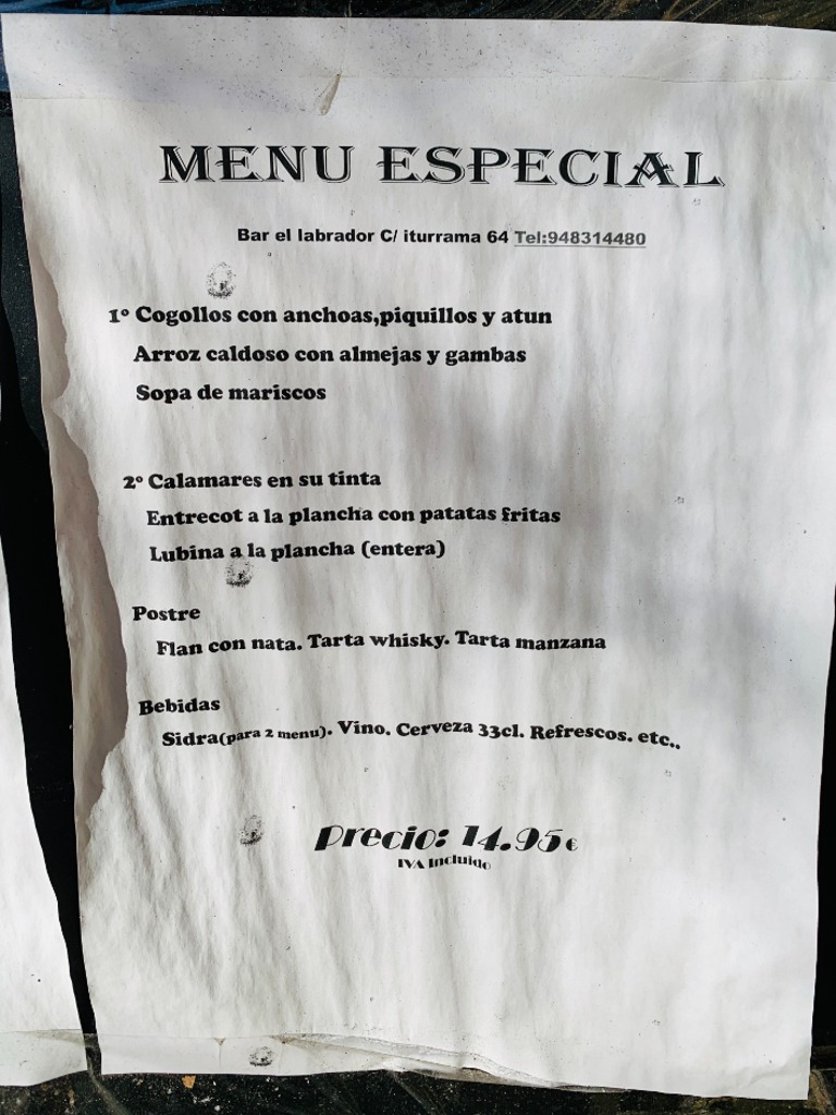 Carta de Bares en Pamplona, Bar el labrador, Menú especial