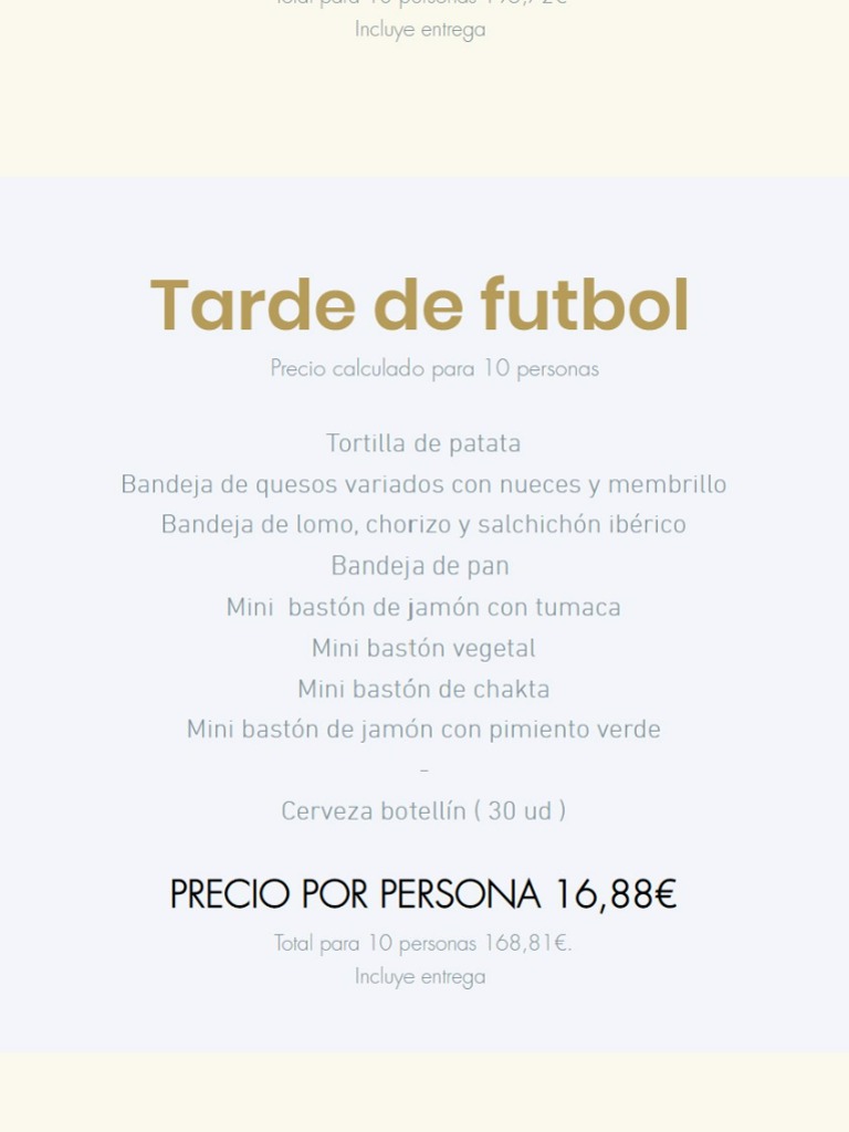 Carta de Cafeterías en Pamplona, Horno Artesano, Menú "Tarde de fútbol"