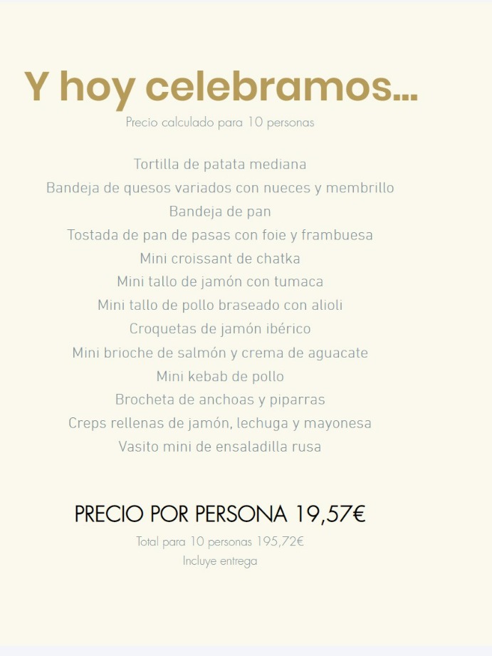 Carta de Cafeterías en Pamplona, Horno Artesano, Menú " Y hoy celebramos..."
