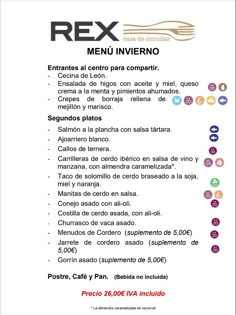 Carta de Caterings en Pamplona, REX Casa de Comidas, Menú de invierno