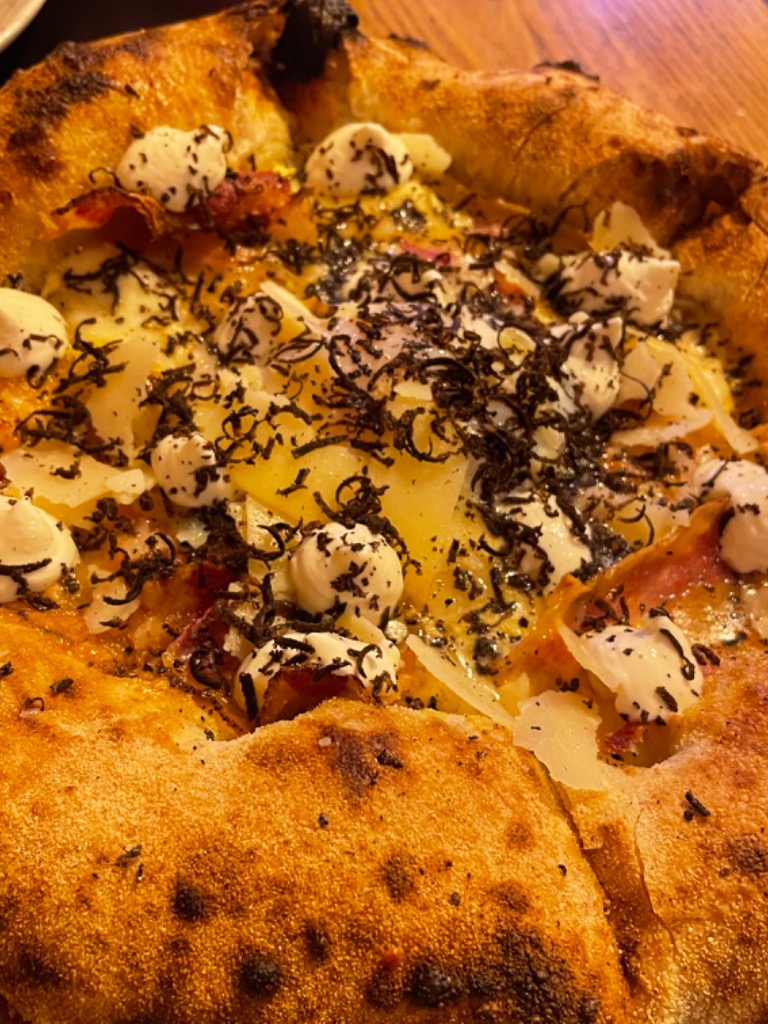 Menu of Restaurants in Alicante, In Bocca Al Lupo, Pizza carbonara gourmet