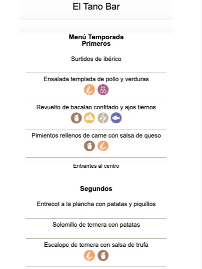 Menu of Restaurants in Ansoain, El Tano, Menú temporada