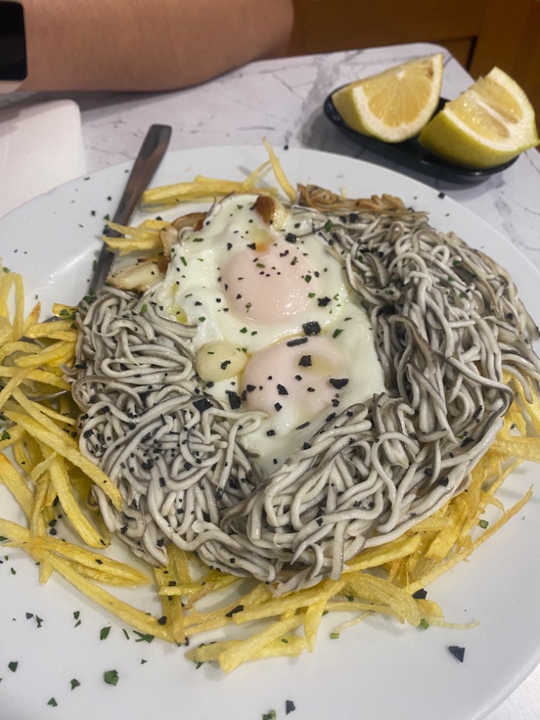 Review and opinions of food and drinks in Archena, Bar El Carril, Patatas fritas con gula y huevos