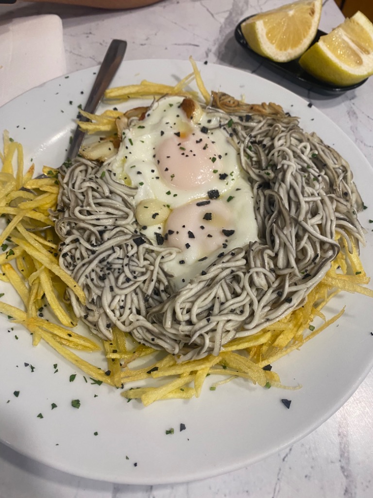 Review and opinions of food and drinks in Archena, Bar El Carril, Patatas fritas con gula y huevos