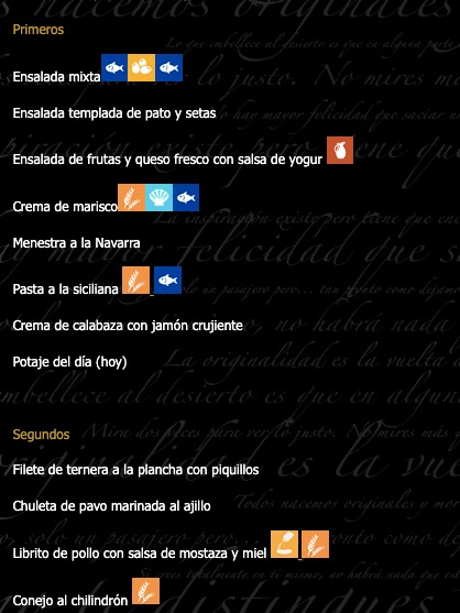 Carta de Restaurantes en Artica, Restaurante Novoart, Menu del día lunes-viernes mediodía