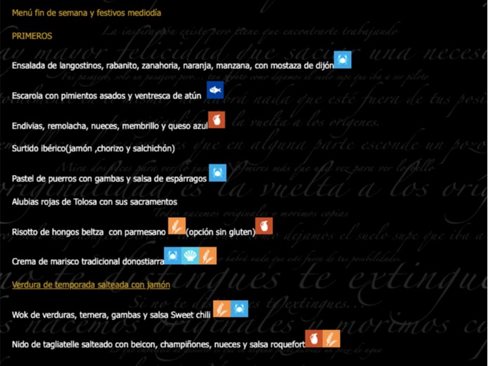 Carta de Restaurantes en Artica, Restaurante Novoart, Menú fin de semana y festivos mediodía