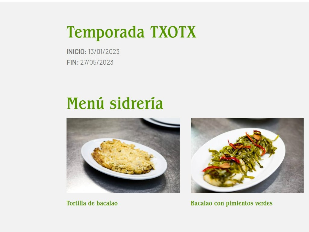 Menu of Restaurants in Astigarraga, Bereziartua Sagardotecia, Menú sidrería