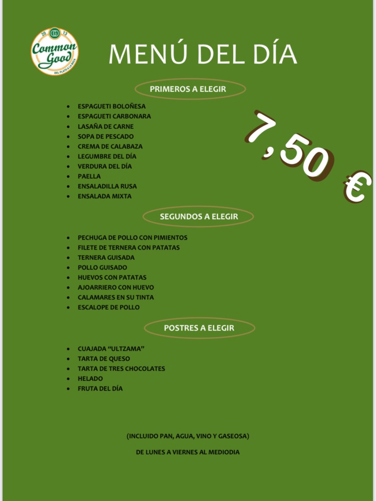 Carta de Restaurantes en Barañáin, Bar Common Good, Menú del día