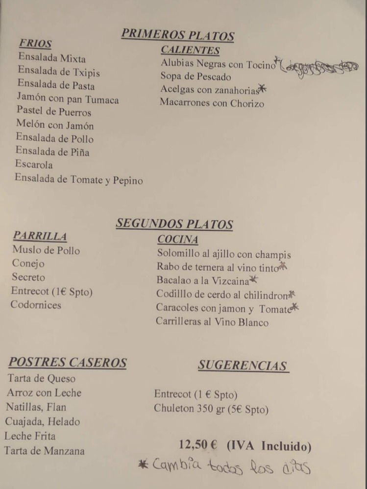 Carta de Restaurantes en Barañáin, Sidrería Saralegui, Menú de día