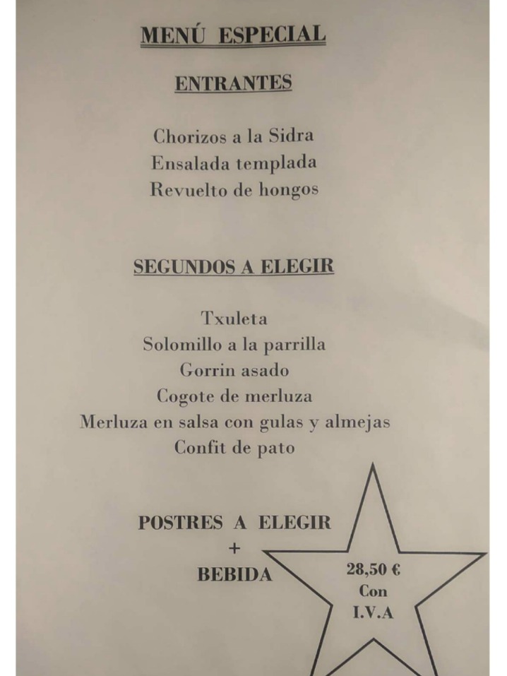 Carta de Restaurantes en Barañáin, Sidrería Saralegui, Menú especial