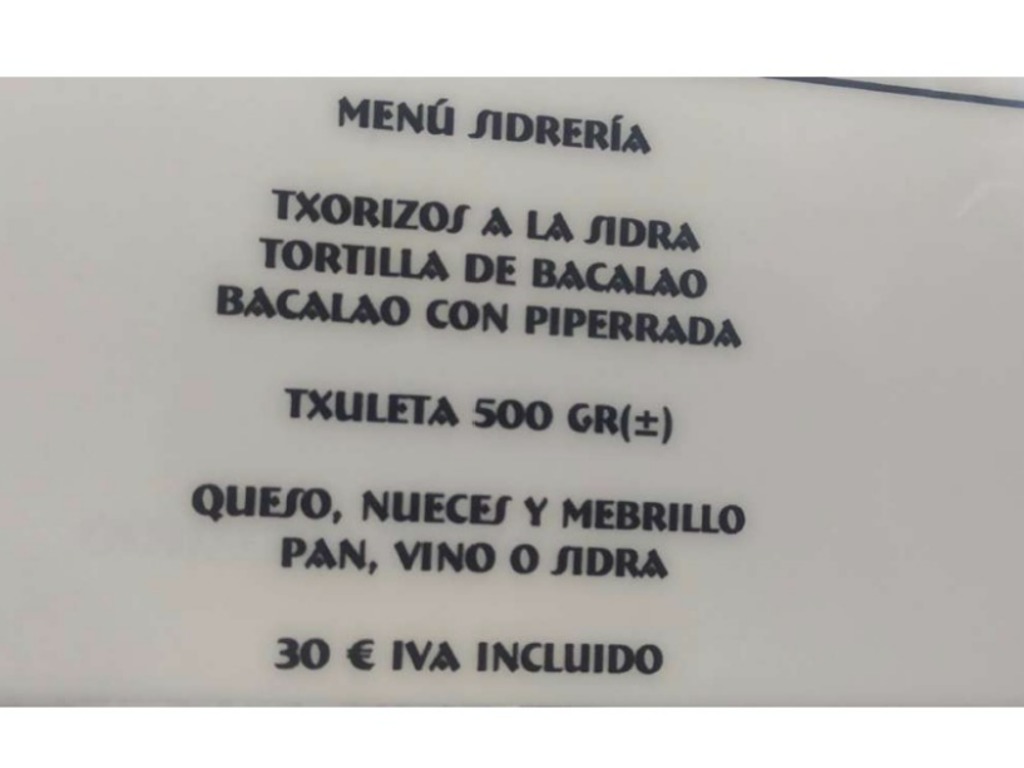 Carta de Restaurantes en Barañáin, Sidrería Saralegui, Menú sidrería