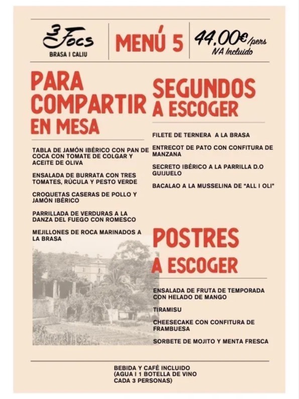 Menu of Restaurants in Barcelona, 3 Focs, Menú 5