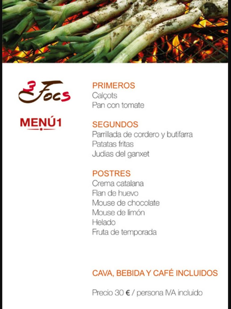 Menu of Restaurants in Barcelona, 3 Focs, Menú Calçotada menú 1