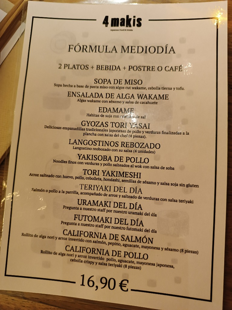 Carta de Restaurantes en Barcelona, 4 Makis, Fórmula mediodía