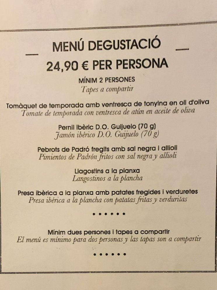 Carta de Restaurantes en Barcelona, Celler de Tapas, Menú degustación