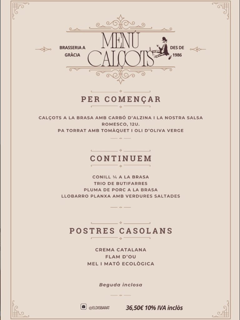 Carta de Restaurantes en Barcelona, El Disbarat, Menú calçotada