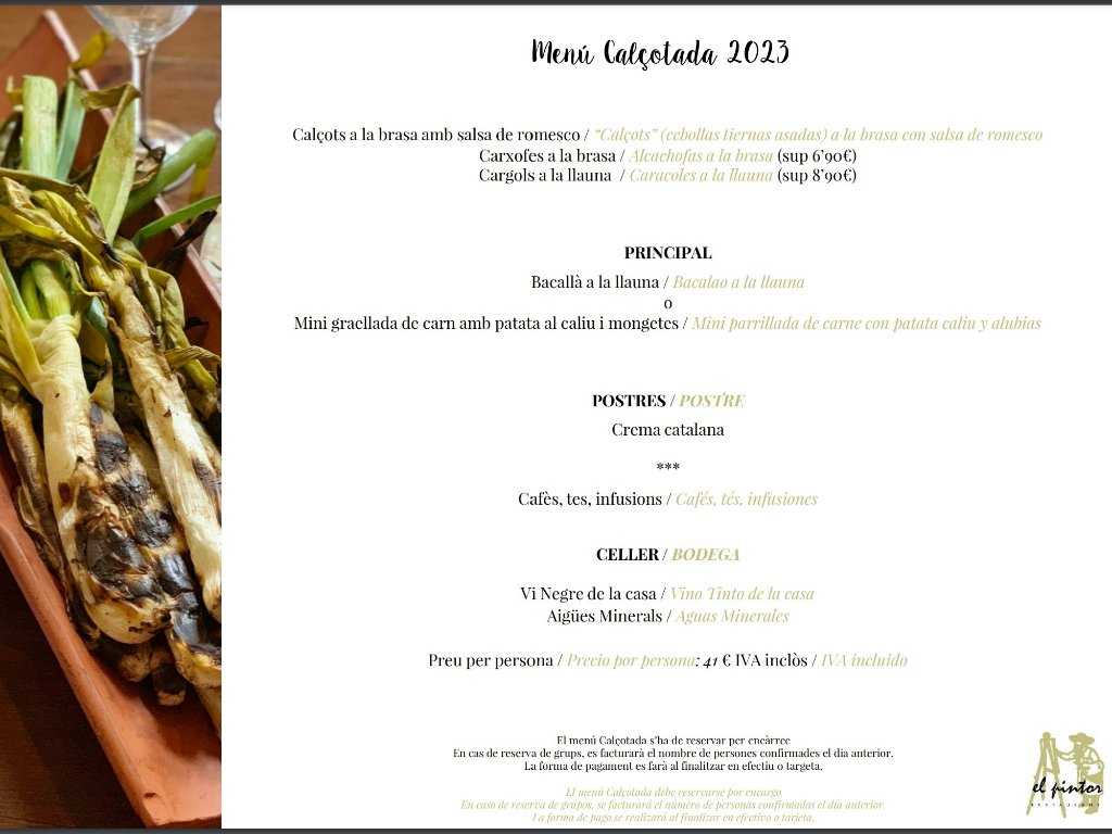 Menu of Restaurants in Barcelona, El Pintor, Menú Calçotada 2023