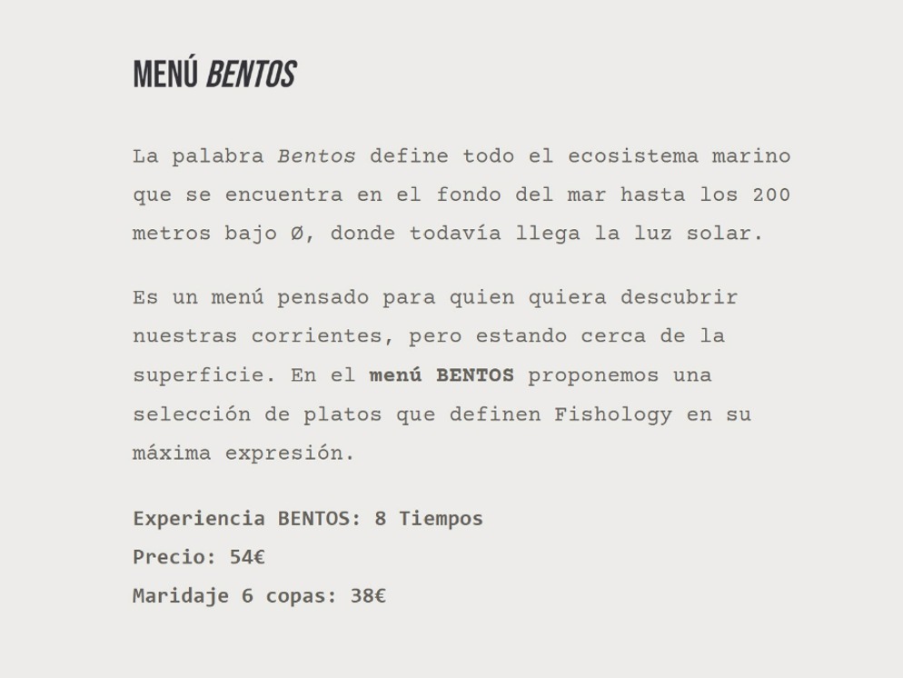Menu of Restaurants in Barcelona, Fishology Restaurant, Menú Bento
