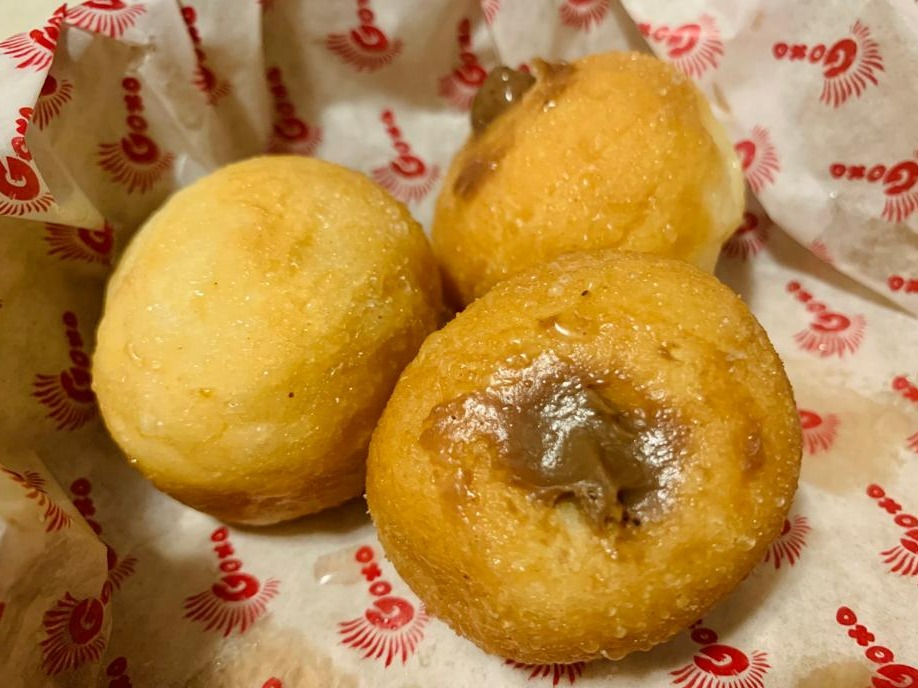 Menu of Restaurants in Barcelona, GoXO, DonasXO rellenas de crema de chocolate con avellanas tostadas y sopa de leche de coco Thai.