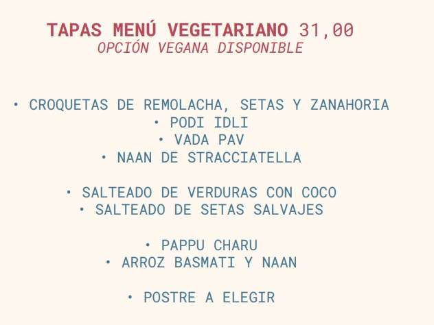 Carta de Restaurantes en Barcelona, Little Andaman, Tapas menú vegetariano