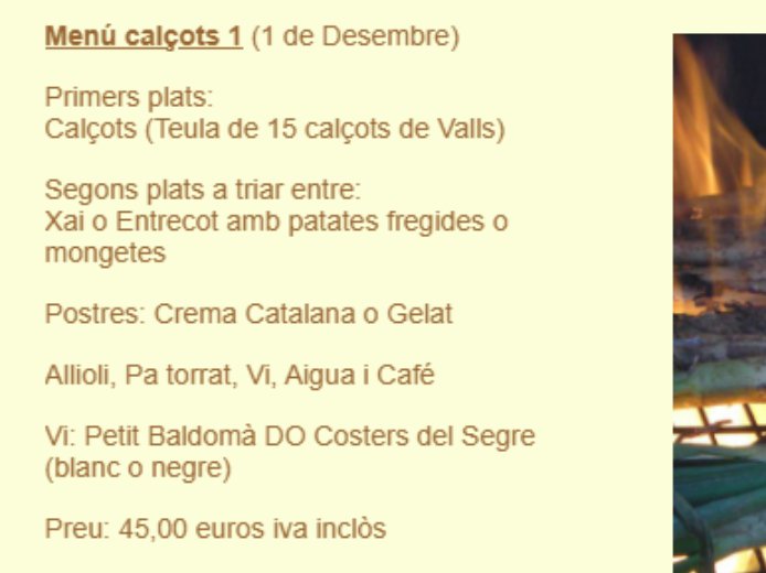 Menu of Restaurants in Barcelona, Restaurant Masia Can Jané - Cuina Catalana i Calçotada a Collserola, Barcelona., Menú Calçots 1