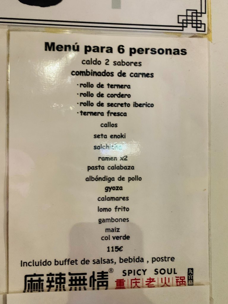 Carta de Restaurantes en Barcelona, Spicy Soul Hot Pot, Menú para 6 personas