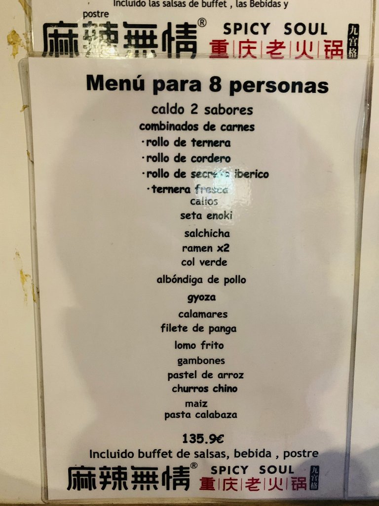 Carta de Restaurantes en Barcelona, Spicy Soul Hot Pot, Menú para 8 personas
