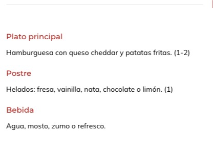 Carta de Restaurantes en Beriáin, El Pozo de Beriain, Menú del dia (Infaltil)