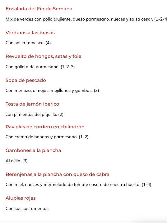 Carta de Restaurantes en Beriáin, El Pozo de Beriain, Menú fin de semana