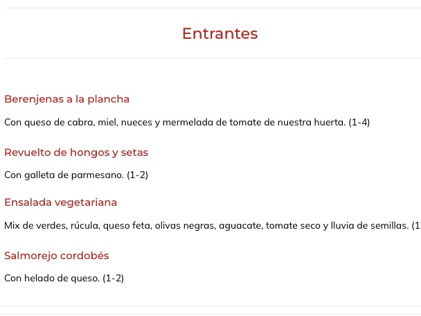 Carta de Restaurantes en Beriáin, El Pozo de Beriain, Menú vegetariano