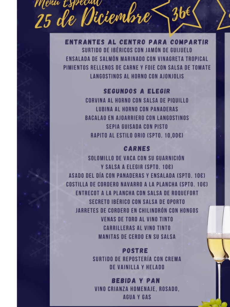 Carta de Restaurantes en Berriozar, Bar Restaurante 101, Menú 25 de Diciembre (navidad)