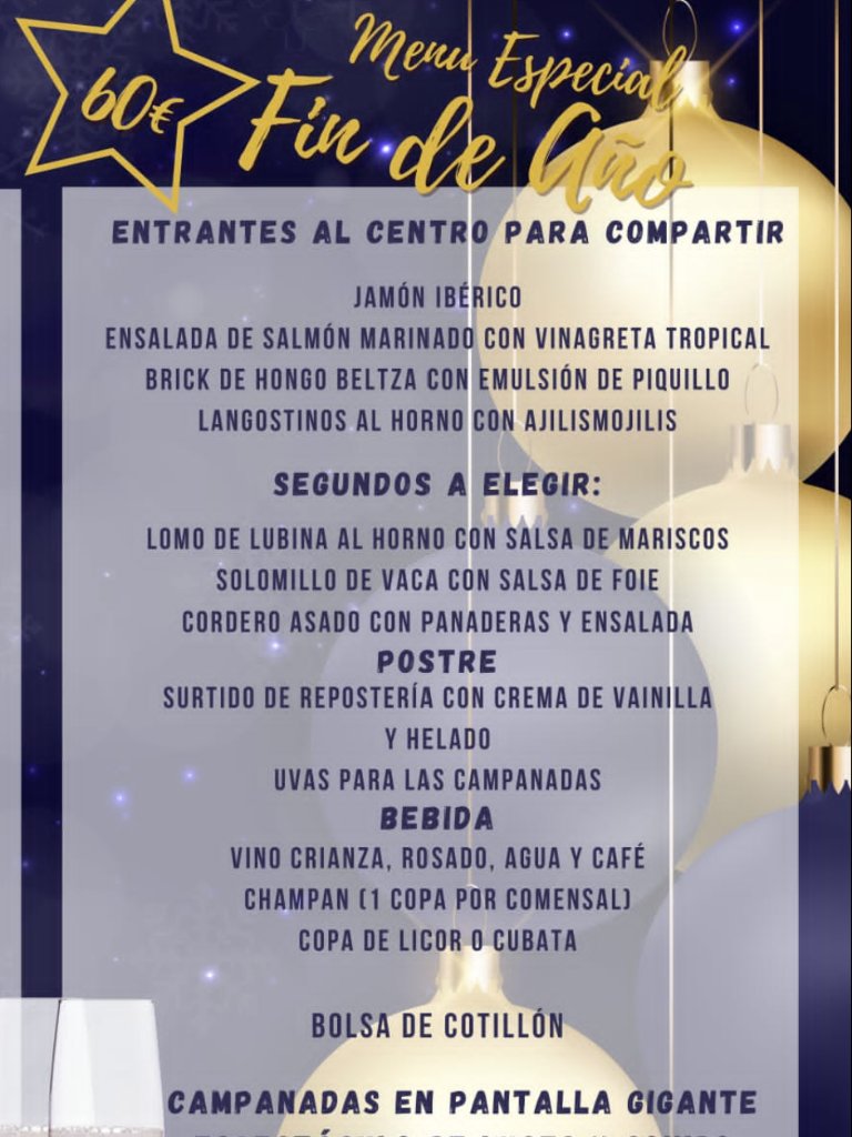 Carta de Restaurantes en Berriozar, Bar Restaurante 101, Menú Fin de Año (navidad)