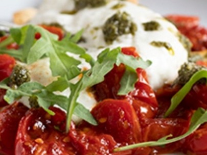 Menu of Restaurants in Miranda de Ebro, Restaurante Mercado by La Roca, Ensalada de burrata artesana, piñones, tomatitos, rúcula y salsa pesto