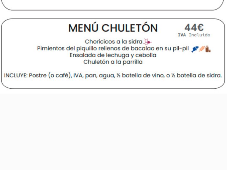 Carta de Restaurantes en Ochagavía, Kixkia, Menú chuletón