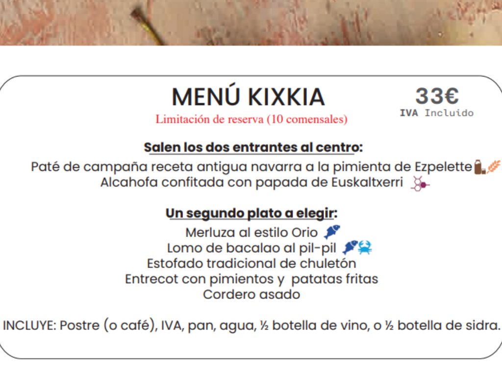 Carta de Restaurantes en Ochagavía, Kixkia, Menú Kixkia