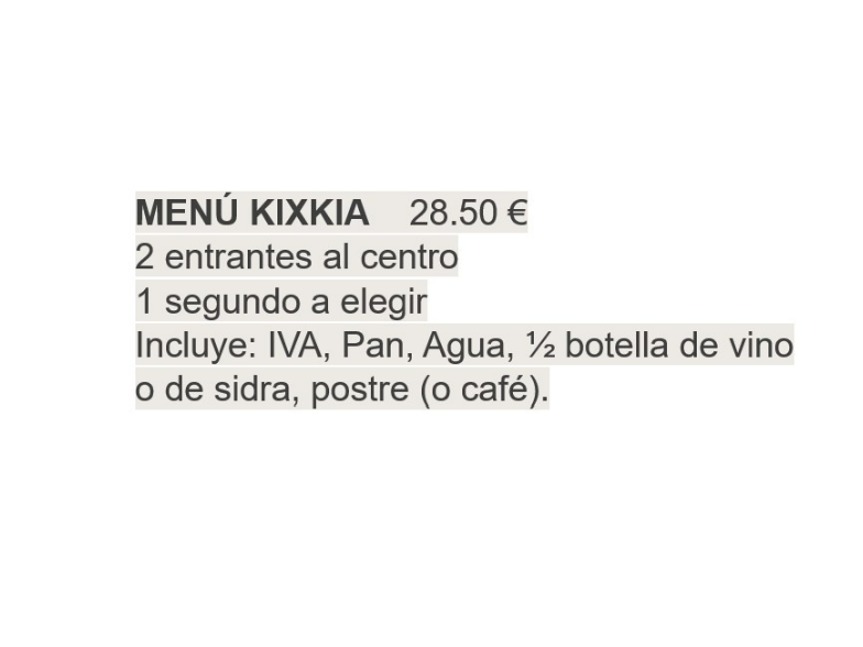 Carta de Restaurantes en Ochagavía, Kixkia, Menú Kixkia
