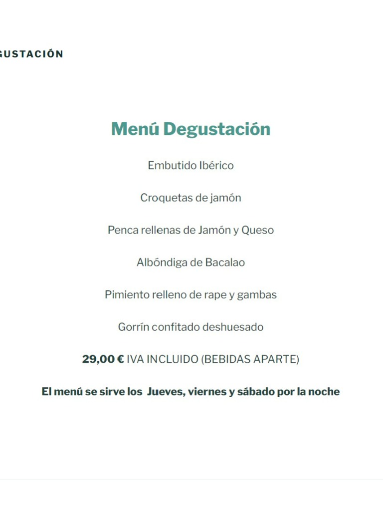 Carta de Restaurantes en Pamplona, Asador Restaurante Casa Amparo, Menú degustación