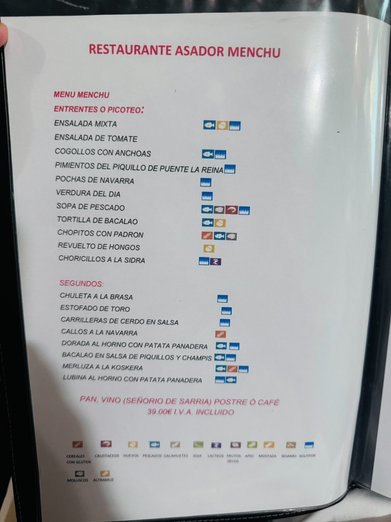 Menu of Restaurants in Pamplona, Asador Restaurante Menchu, Menú Menchu
