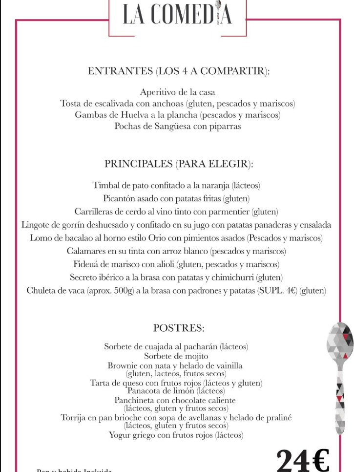 Carta de Restaurantes en Pamplona, Bar La Comedia, Menú del día
