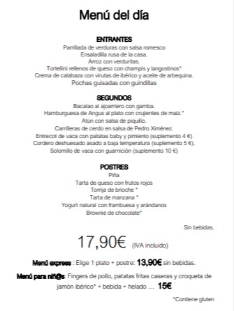 Carta de Restaurantes en Pamplona, Bar Restaurante Nevada, Menú del día