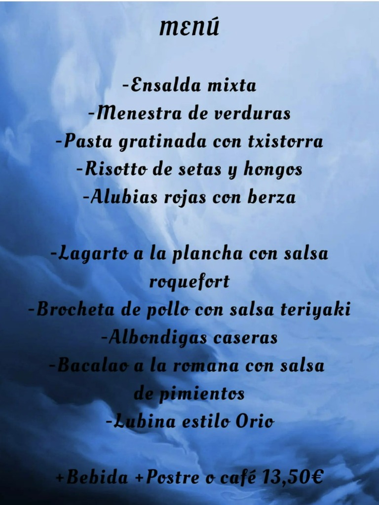 Carta de Restaurantes en Pamplona, Café Bar Boulevard, Menú del día