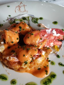 Menu of Restaurants in Pamplona, Eneperi, Ensalada templada de bogavante sobre boloñesa de marisco