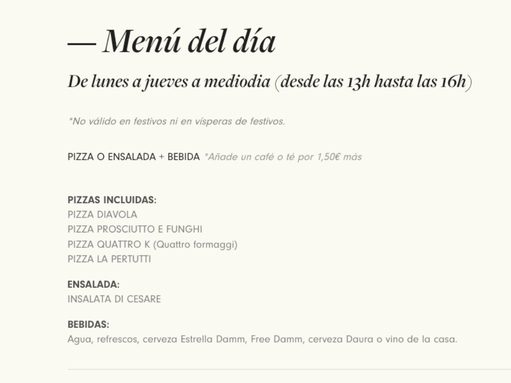 Menu of Restaurants in Pamplona, Grosso Napoletano, Menú del día
