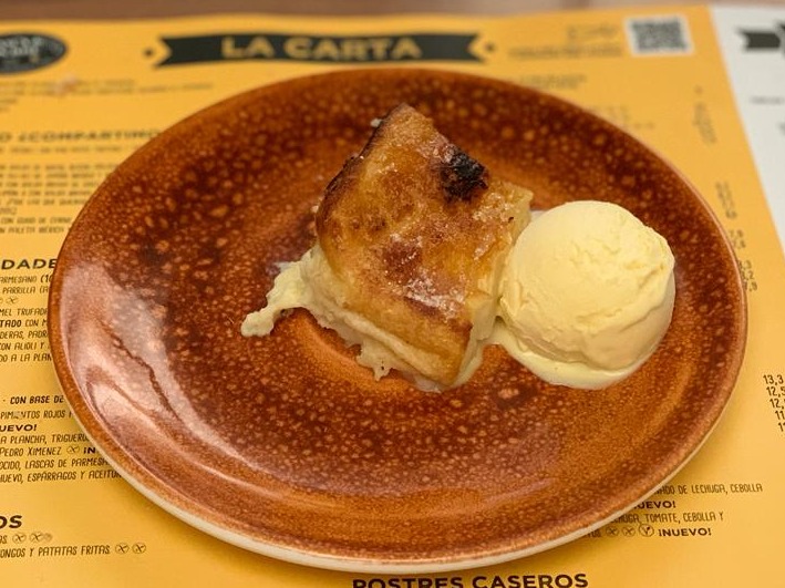Carta de Restaurantes en Pamplona, La Tasca de Don José, Torrija de brioche caramelizada con helado de vainilla