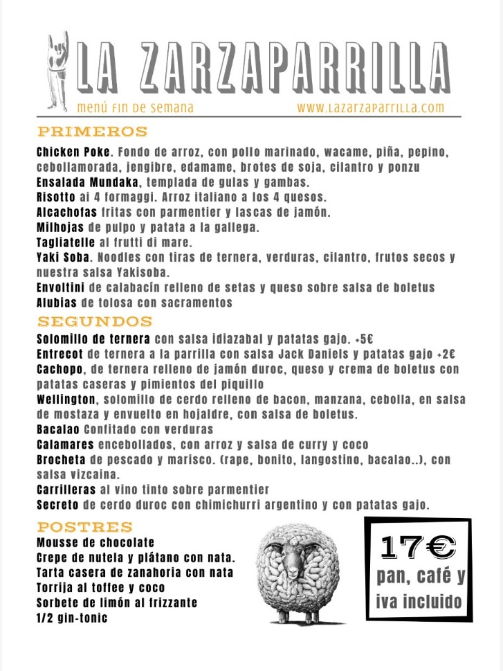 Carta de Restaurantes en Pamplona, La Zarzaparrilla, Menú fin de semana