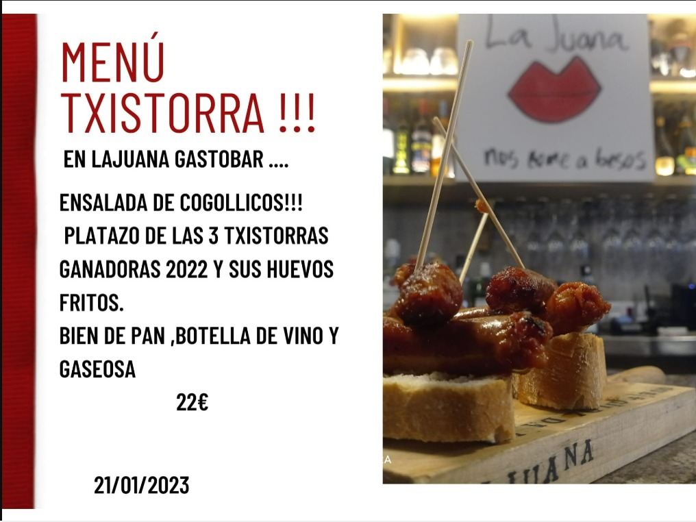 Carta de Restaurantes en Pamplona, Lajuana Gastrobar Mendebaldea, Menú txistorra