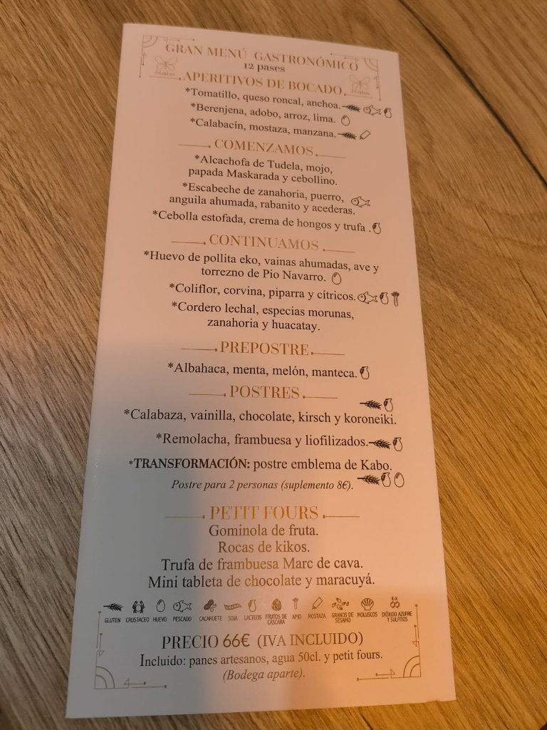 Carta de Restaurantes en Pamplona, Restaurante Kabo, Gran menú gastronómico