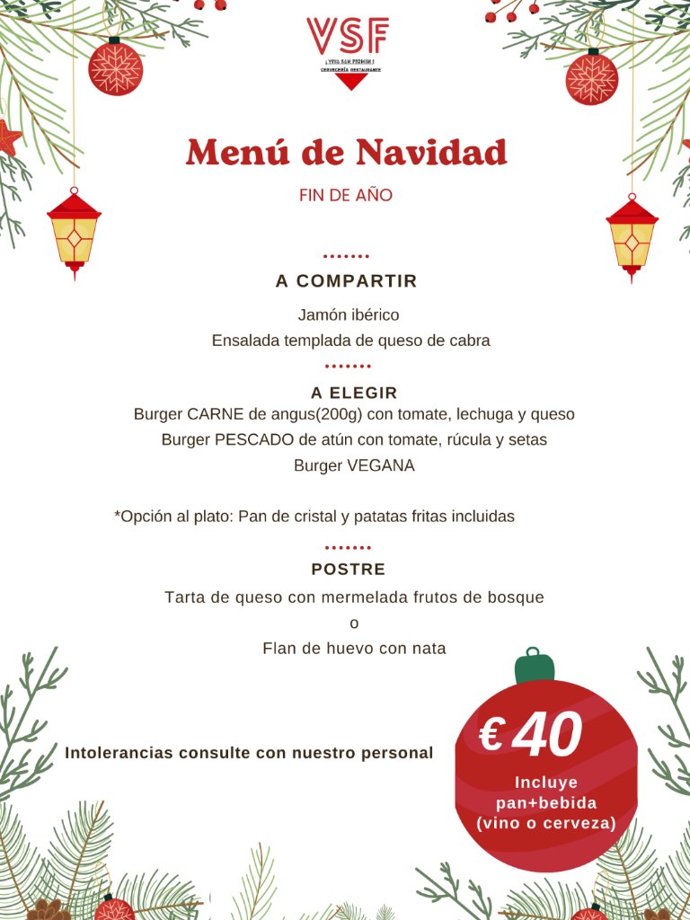 Menu of Restaurants in Pamplona, Viva San Fermín, Menú Fin de Año (navidad)