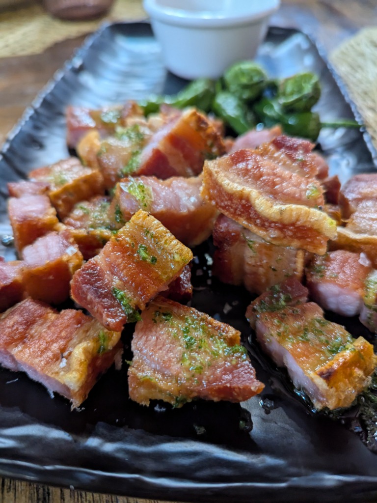 Menu of Restaurants in Teruel, La Vaquilla, Torreznos a la brasa con ajoaceite